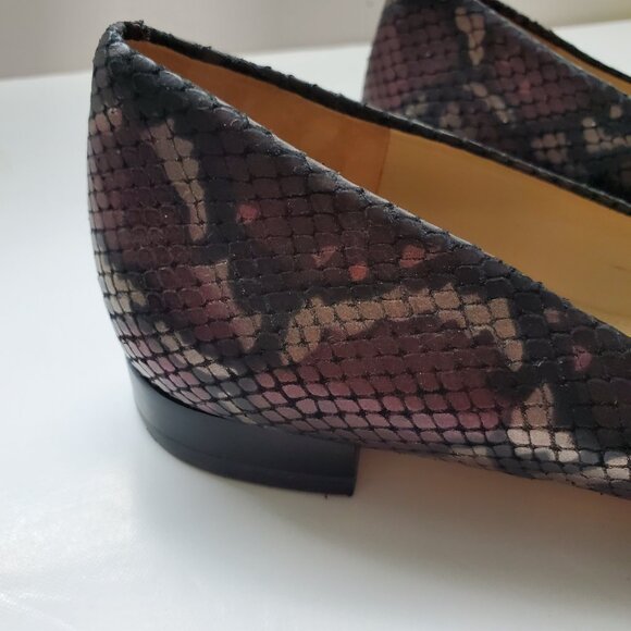 VIA SPIGA Snakeskin Leather Flats Pointed Toe Black & Merlot Hues Ballerina Shoe - Picture 6 of 11